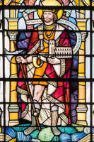 Stained glass depicting St Magnus as the Earl of Orkney